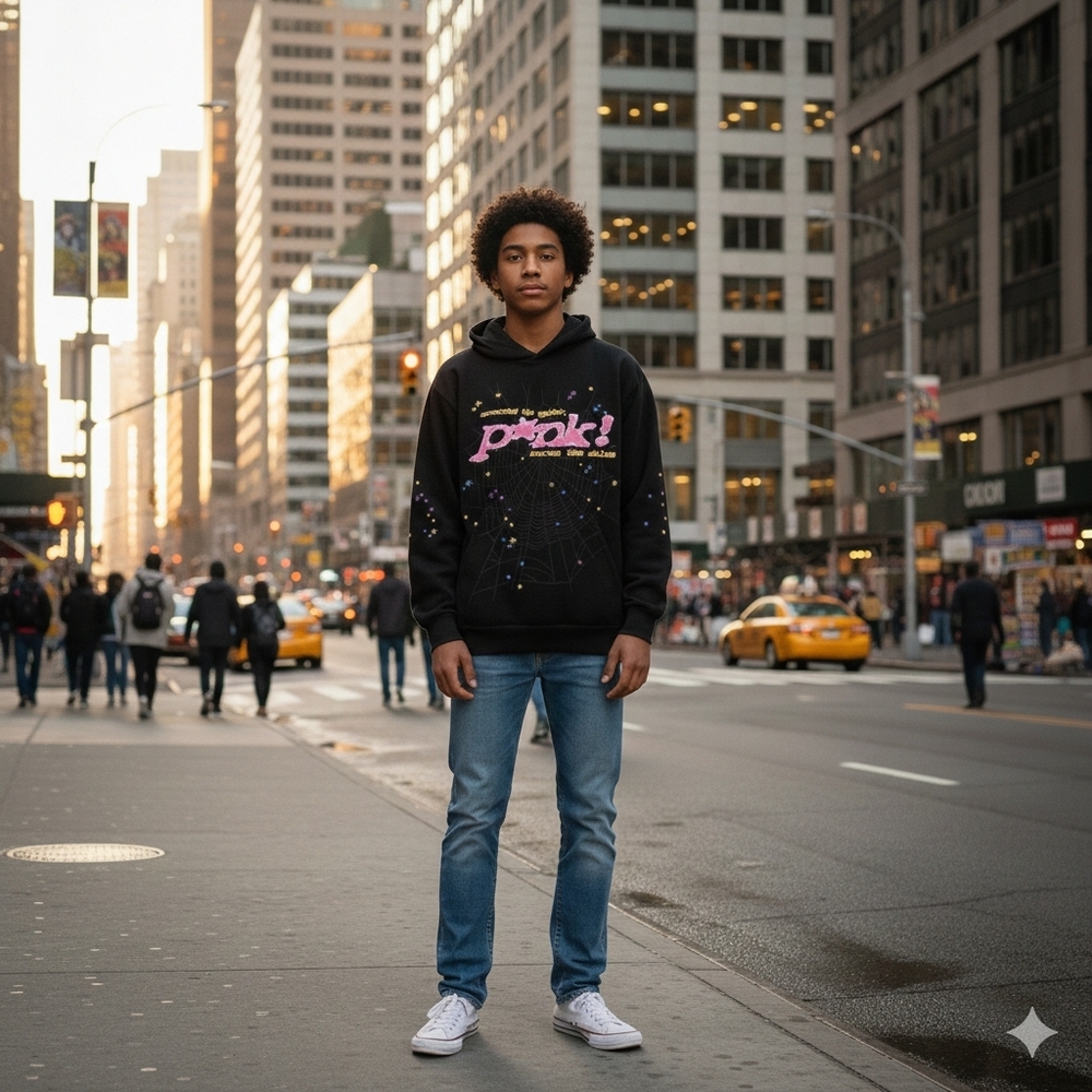 Black Hoodie with Pink Graphic